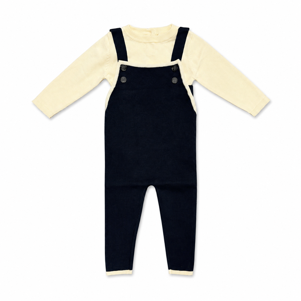 Navy Knit Trim Overall Set