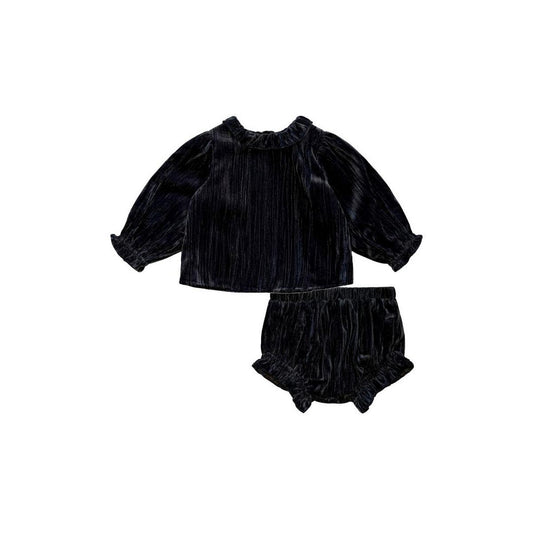 Navy Crushed Velvet Baby Set