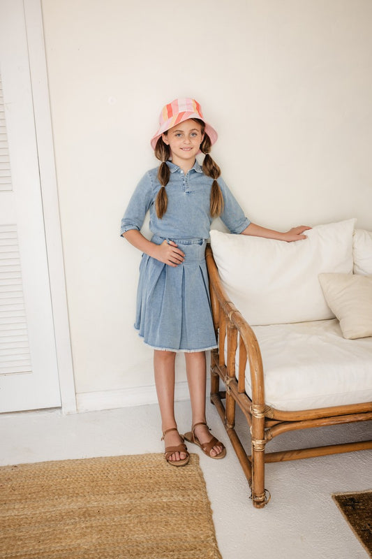 Stonewash Denim Girls Polo Top