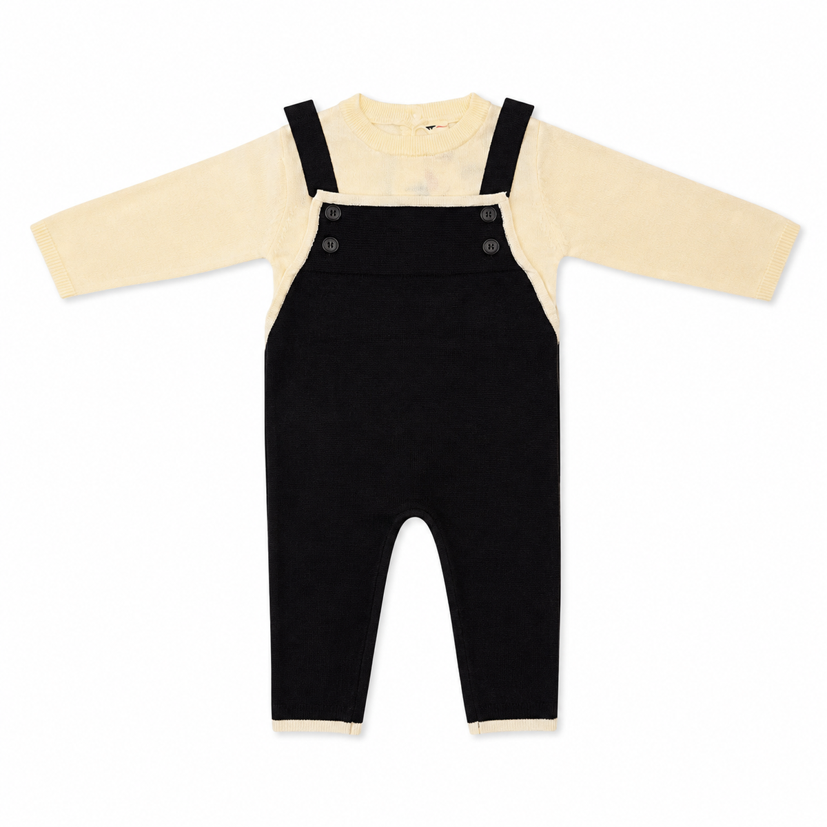 Ivory Knit Trim Overall Set