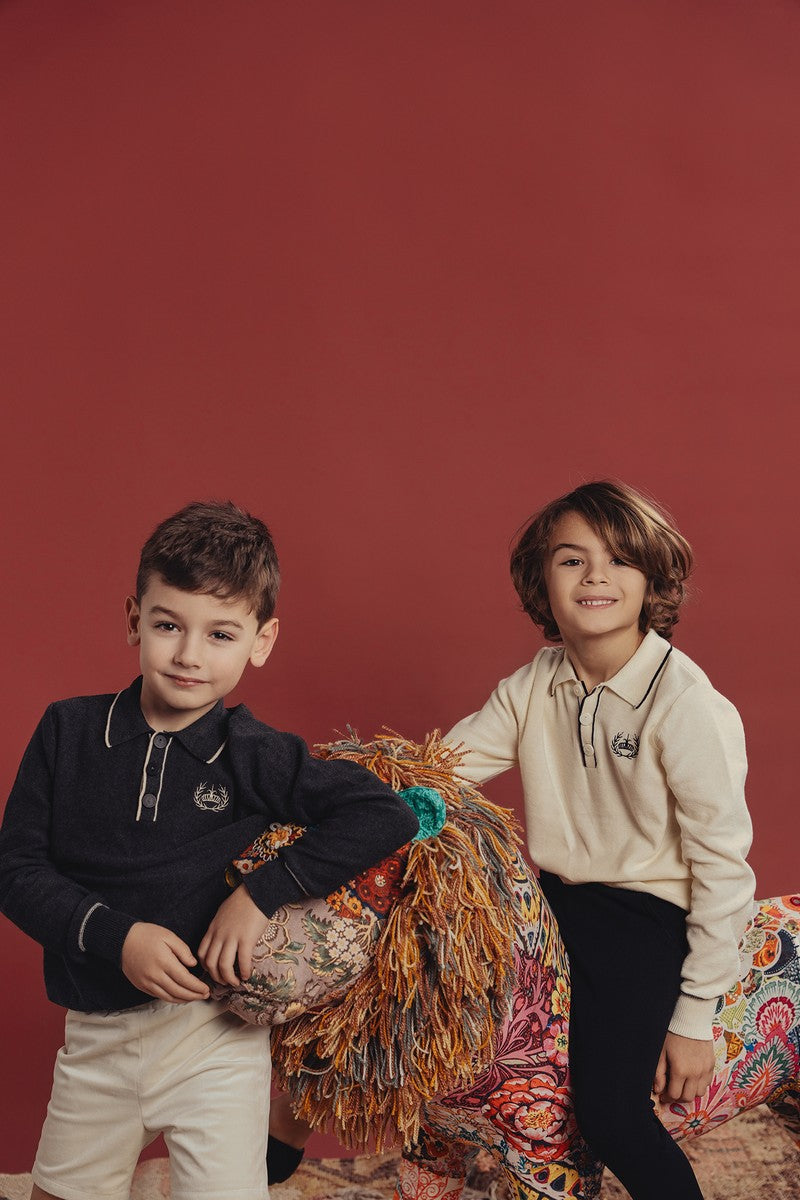 Dark Grey / Off-White Piping Top Boys