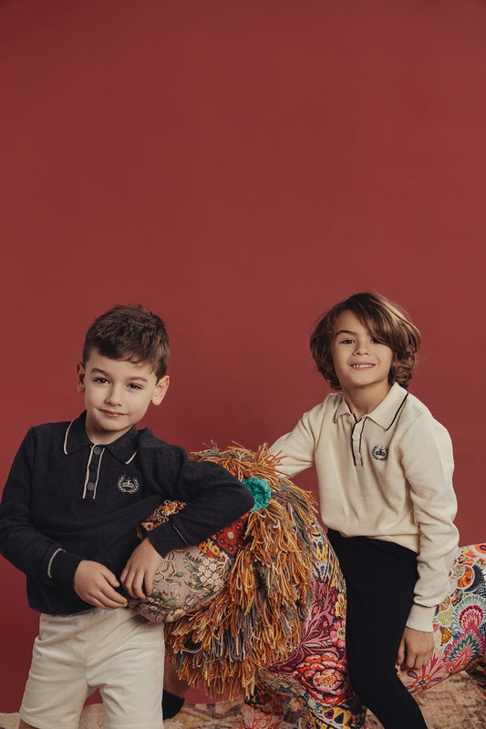 Dark Grey / Off-White Piping Top Boys