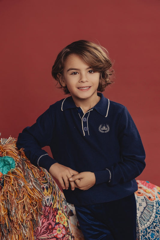 Navy / Off-White Piping Top Boys