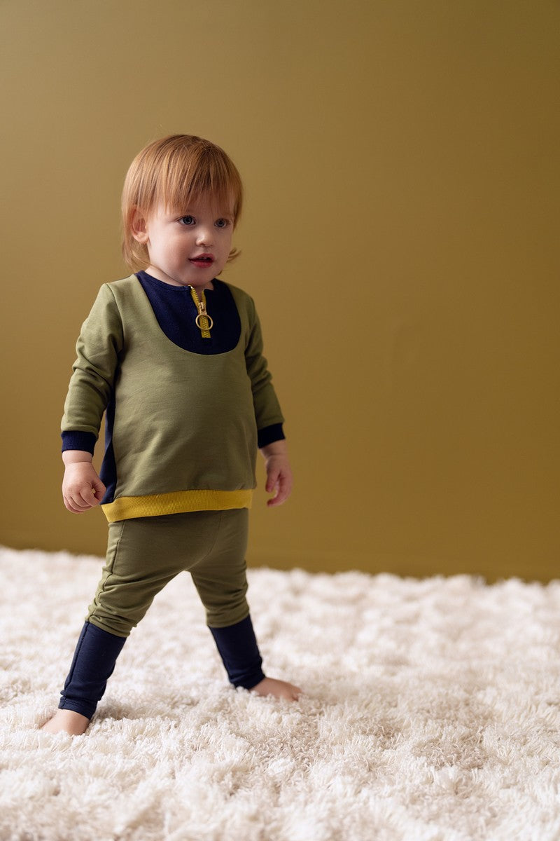 Olive Colorblock Zip Set