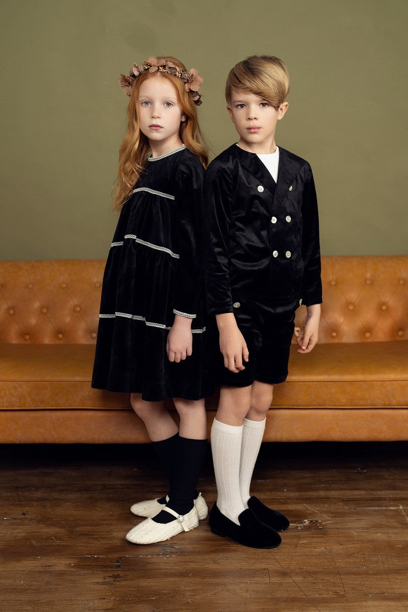 Black velvet Layered Lace Dress