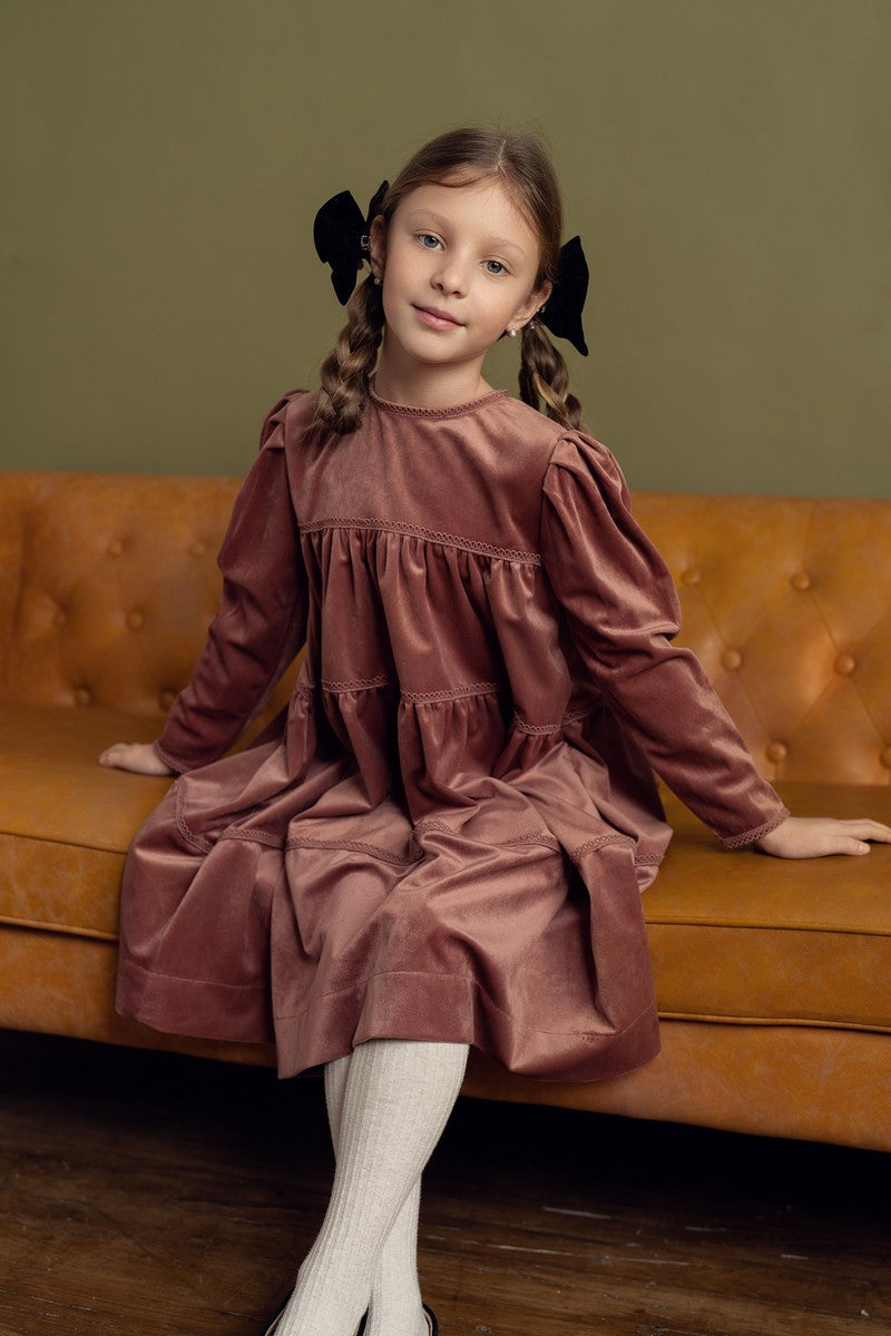 Rose velvet Layered Lace Dress