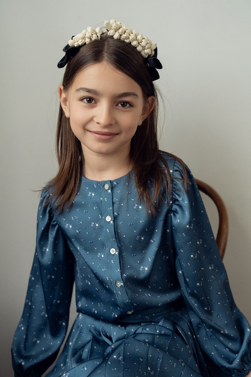 Blue Floral Print Puff Sleeve Top