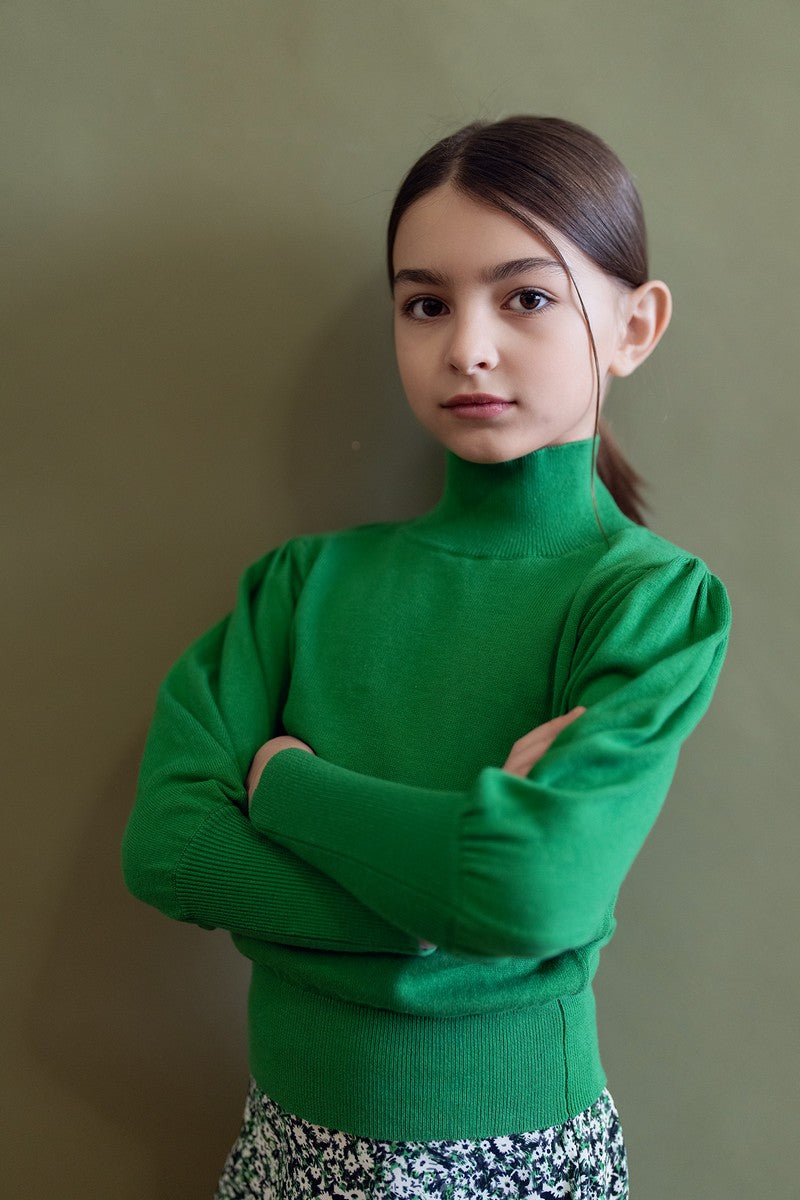 Green Puff Sleeve Sweater