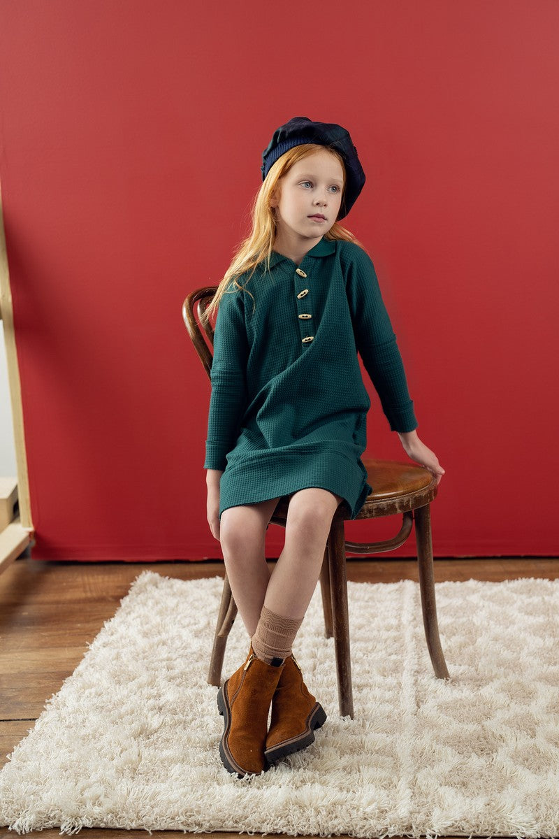 Deep Teal Waffle Polo Dress