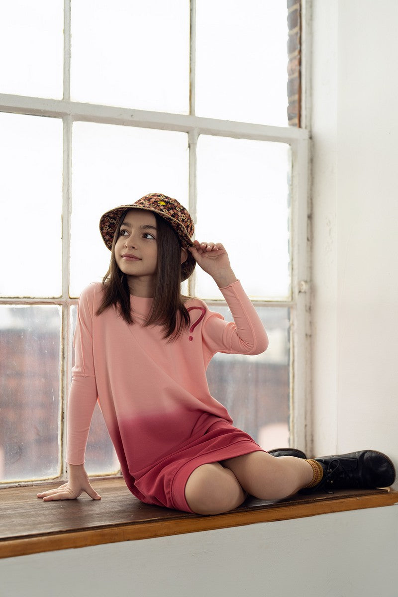 Pink Ombre Print Square Seams Dress