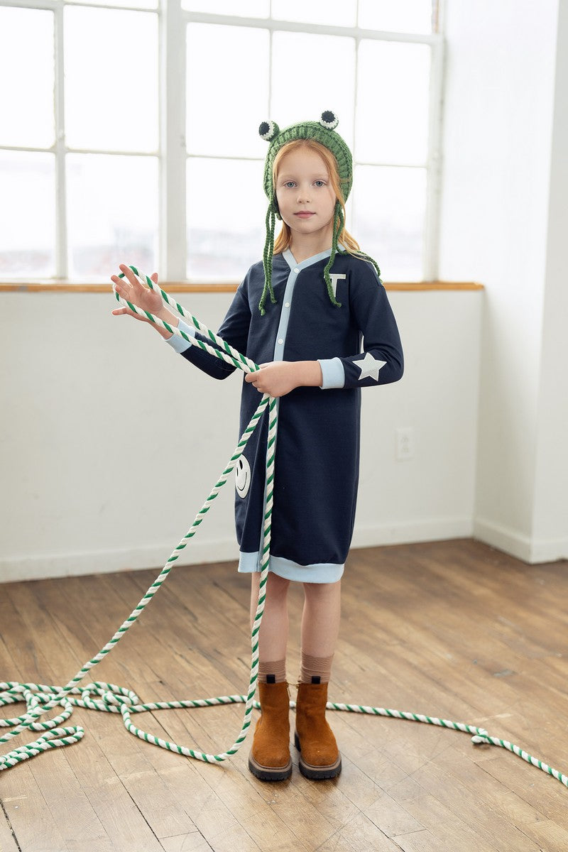 Navy Patch Cardigan Dress
