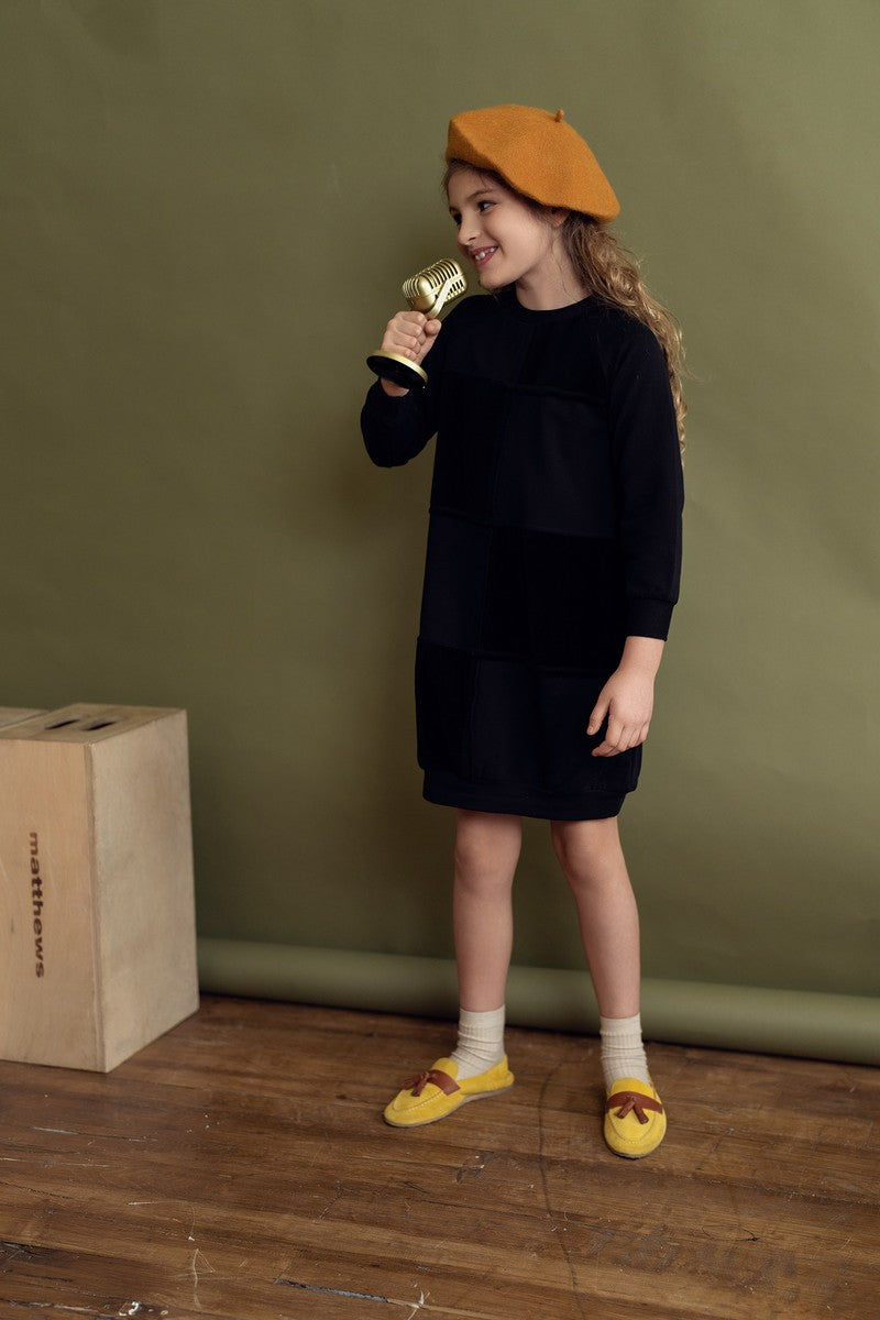 Black Velour Patchwork Dress