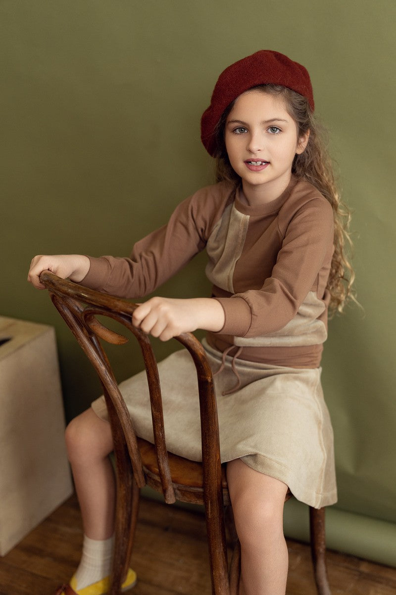 Desert Taupe Velour Patchwork Skirt