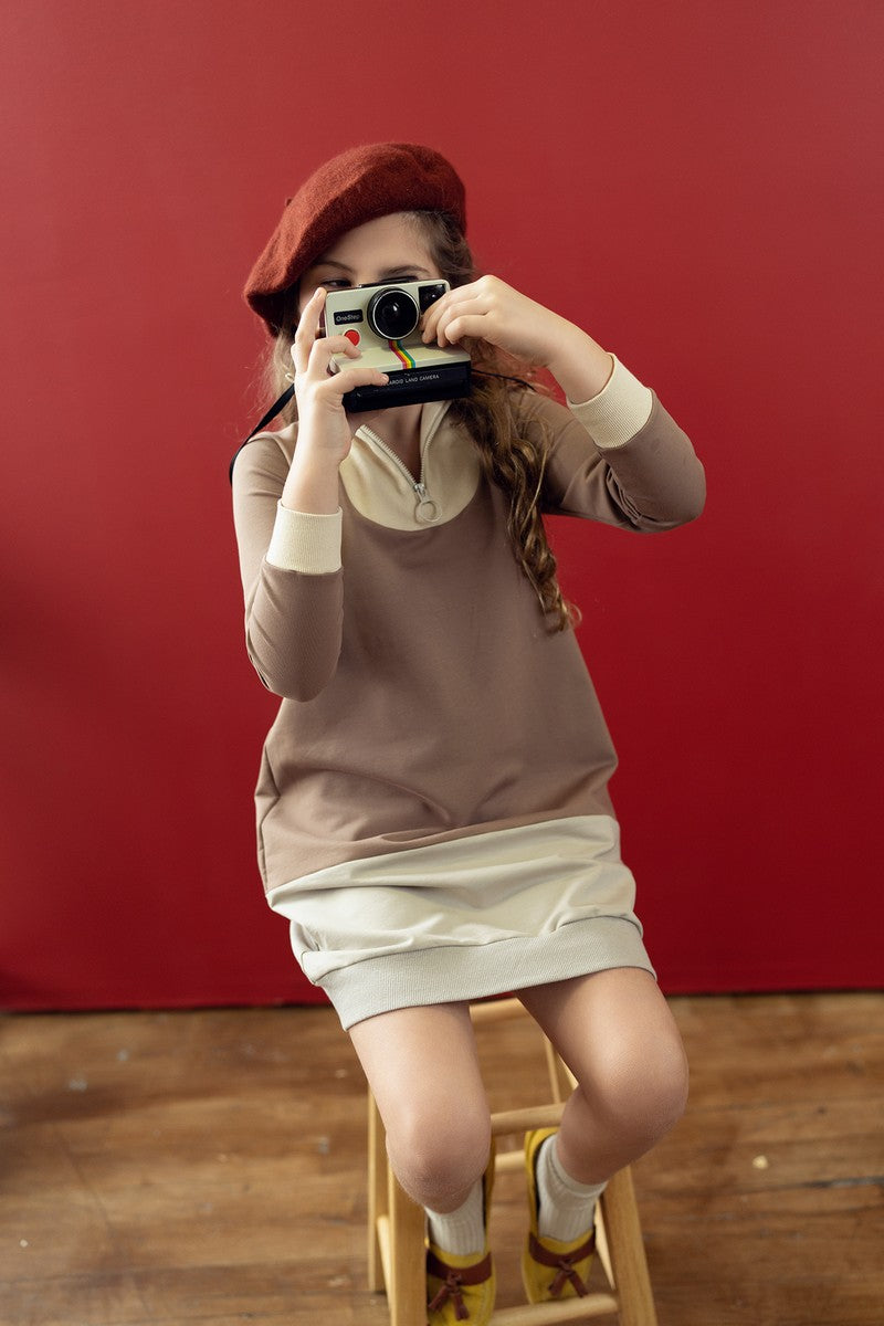 Taupe Colorblock Zip Dress