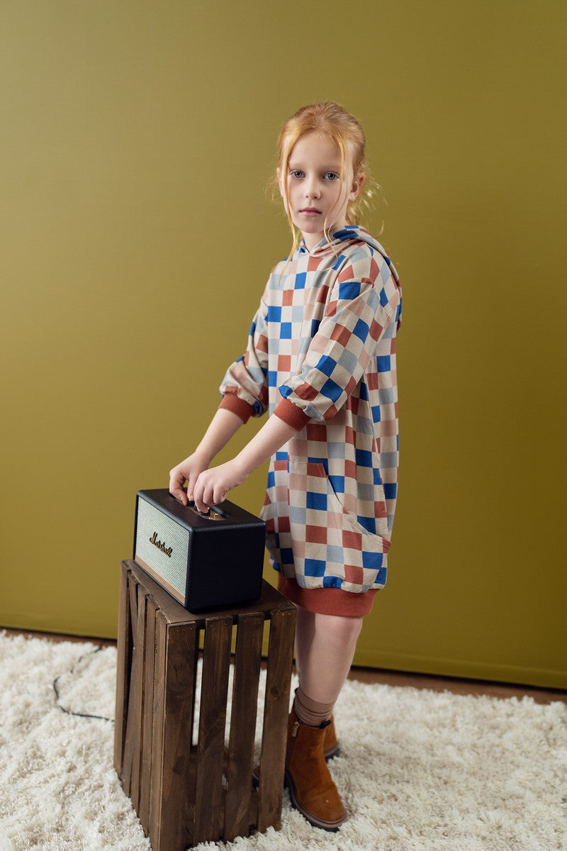 checkboard Pocket Hoodie Dress