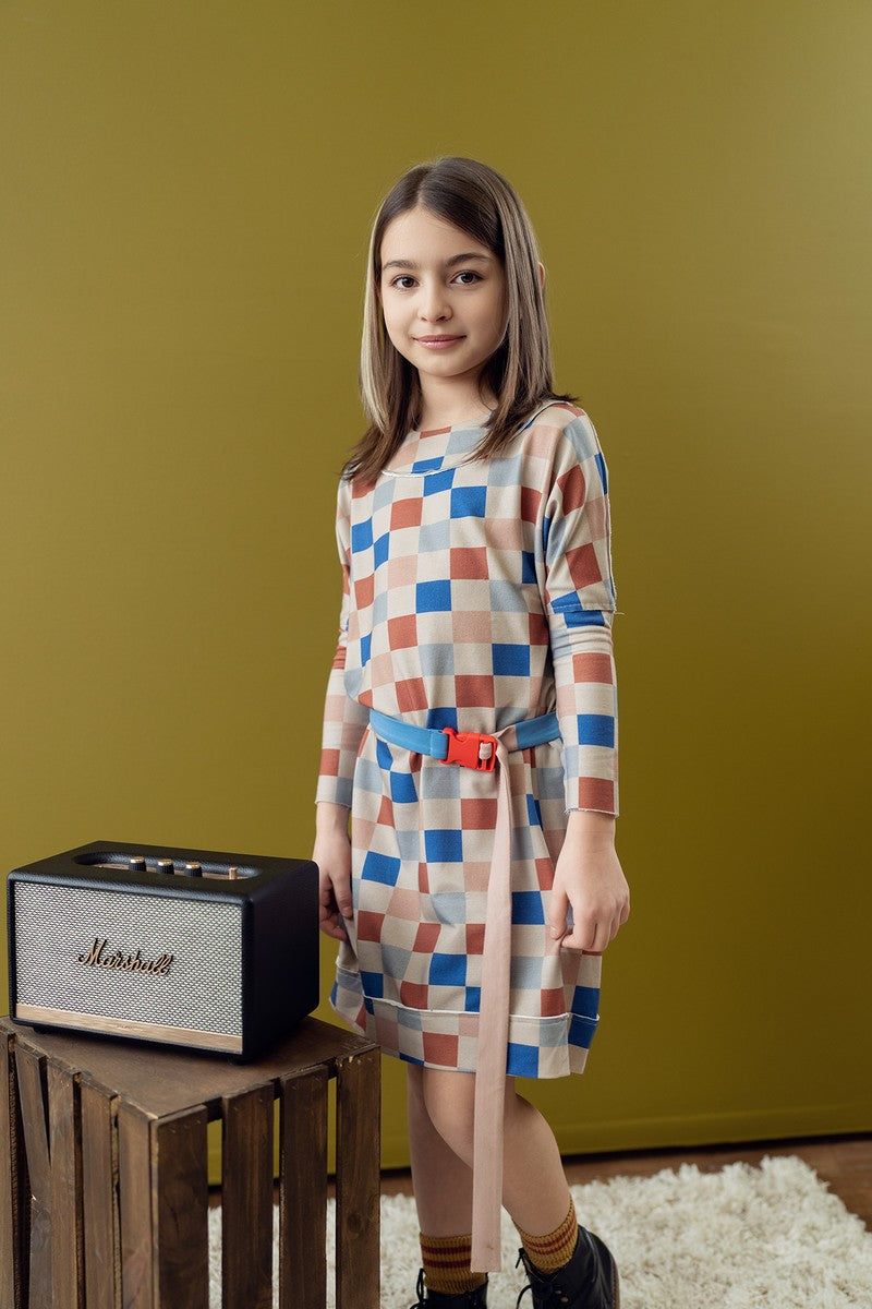 checkboard Square Seams Dress