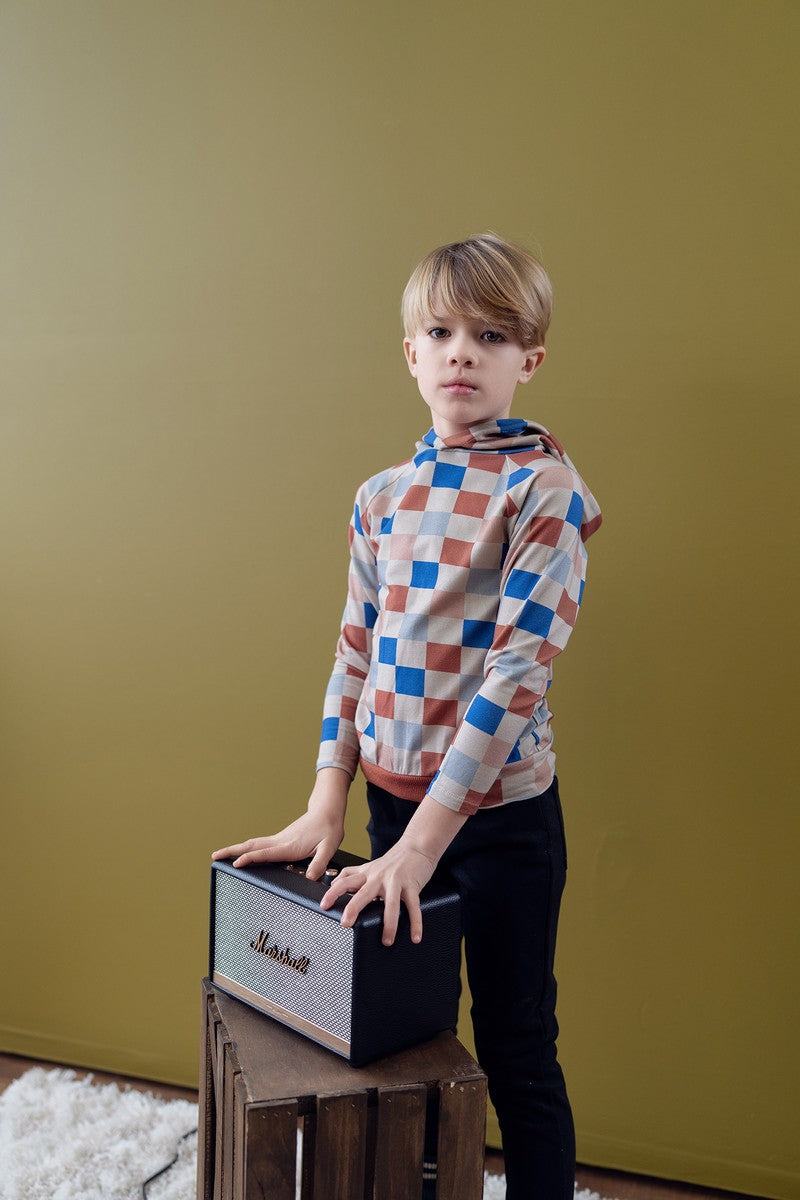 checkboard Hoodie Seams Top