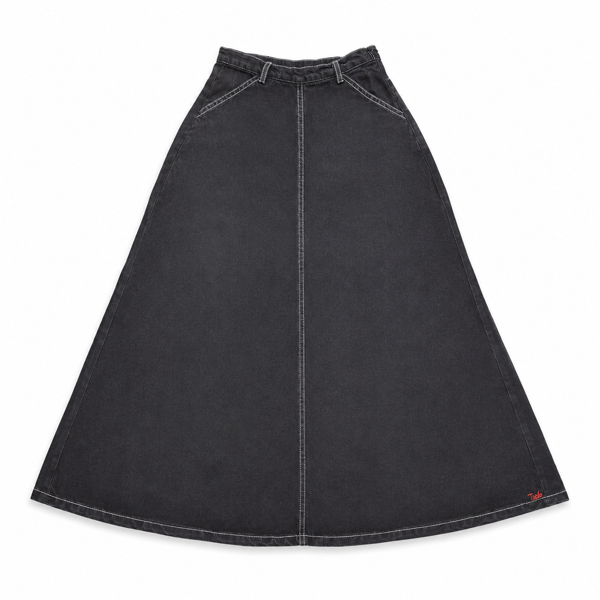 Black Denim Denim Midi Skirt