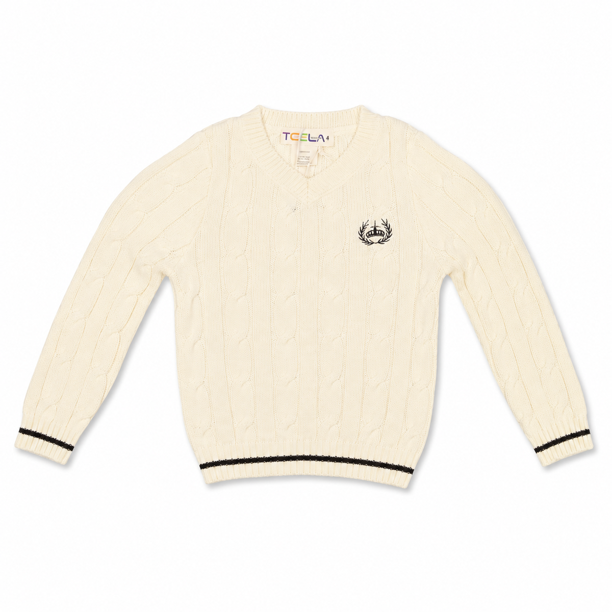 Ivory Cable Trim V Neck
