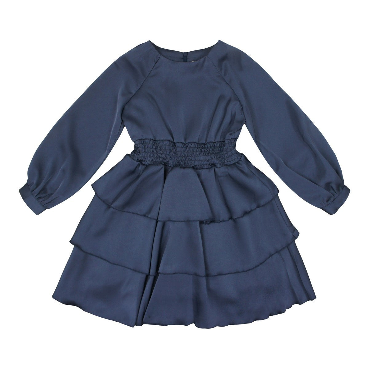 Blue silky Triple Ruffle Dress