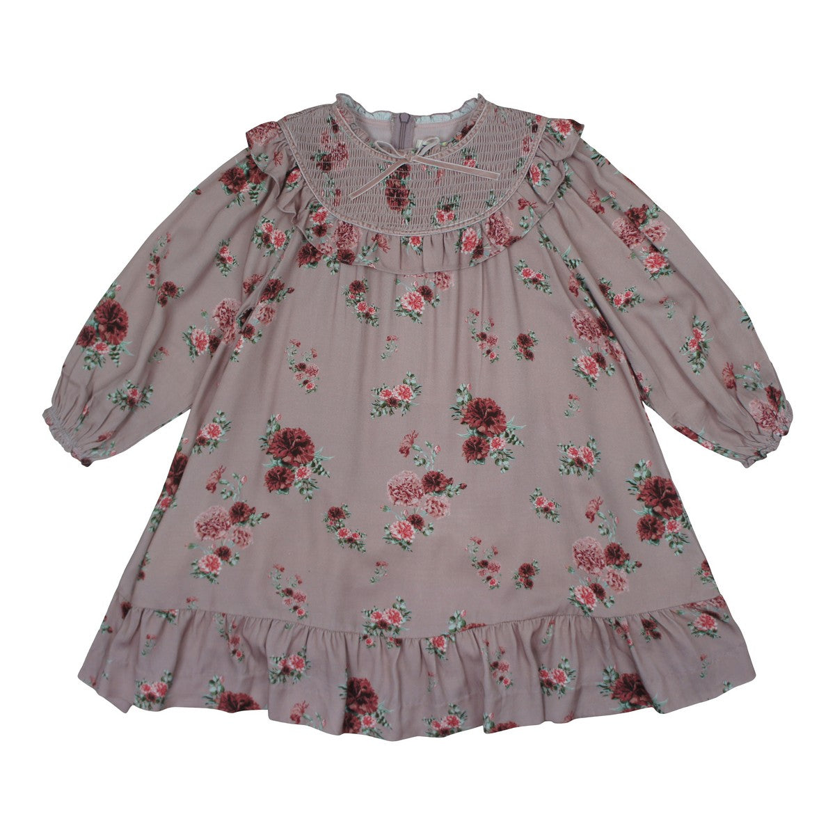 Pink Floral Print Smocked Yoke Dress