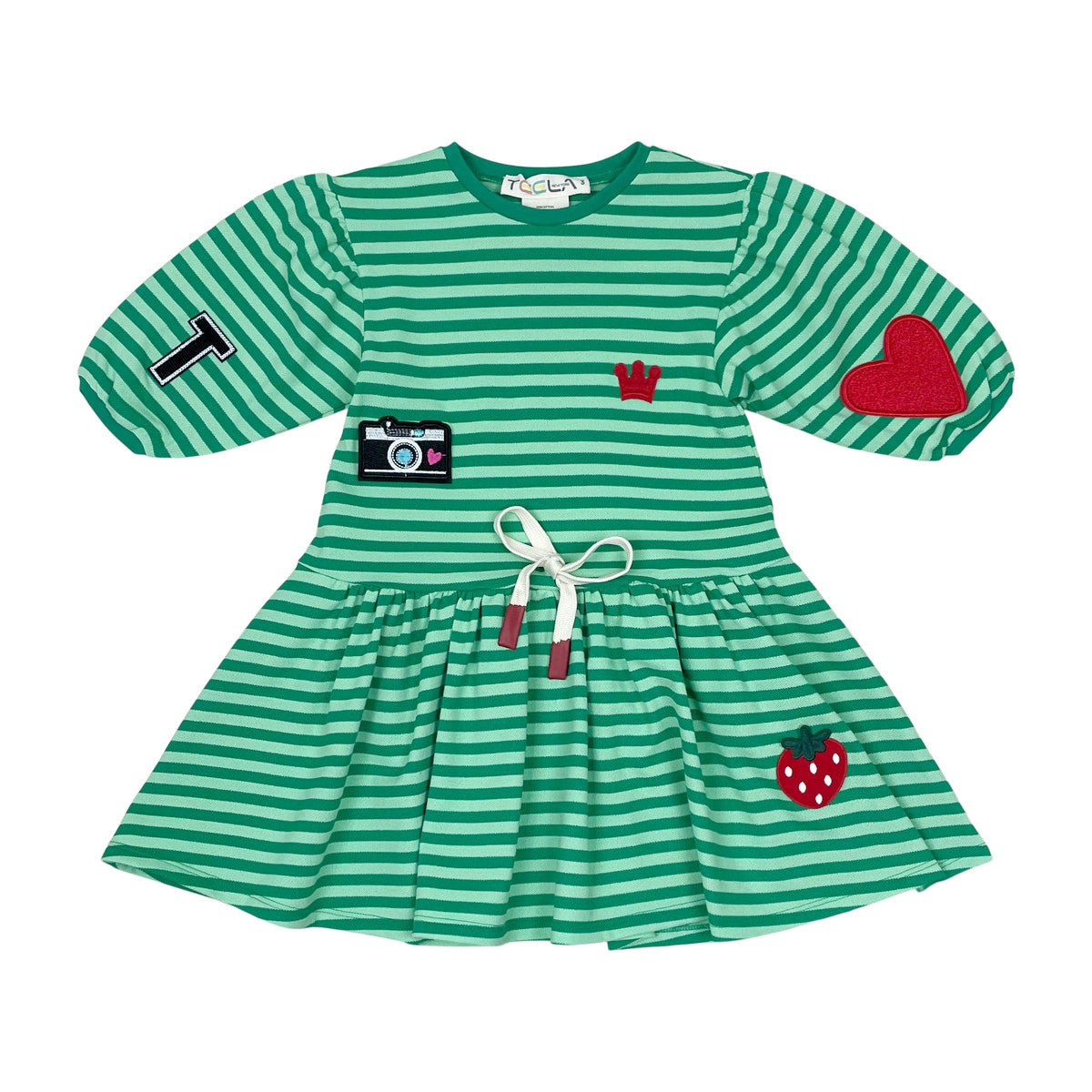 Green Stripe Applique Dress