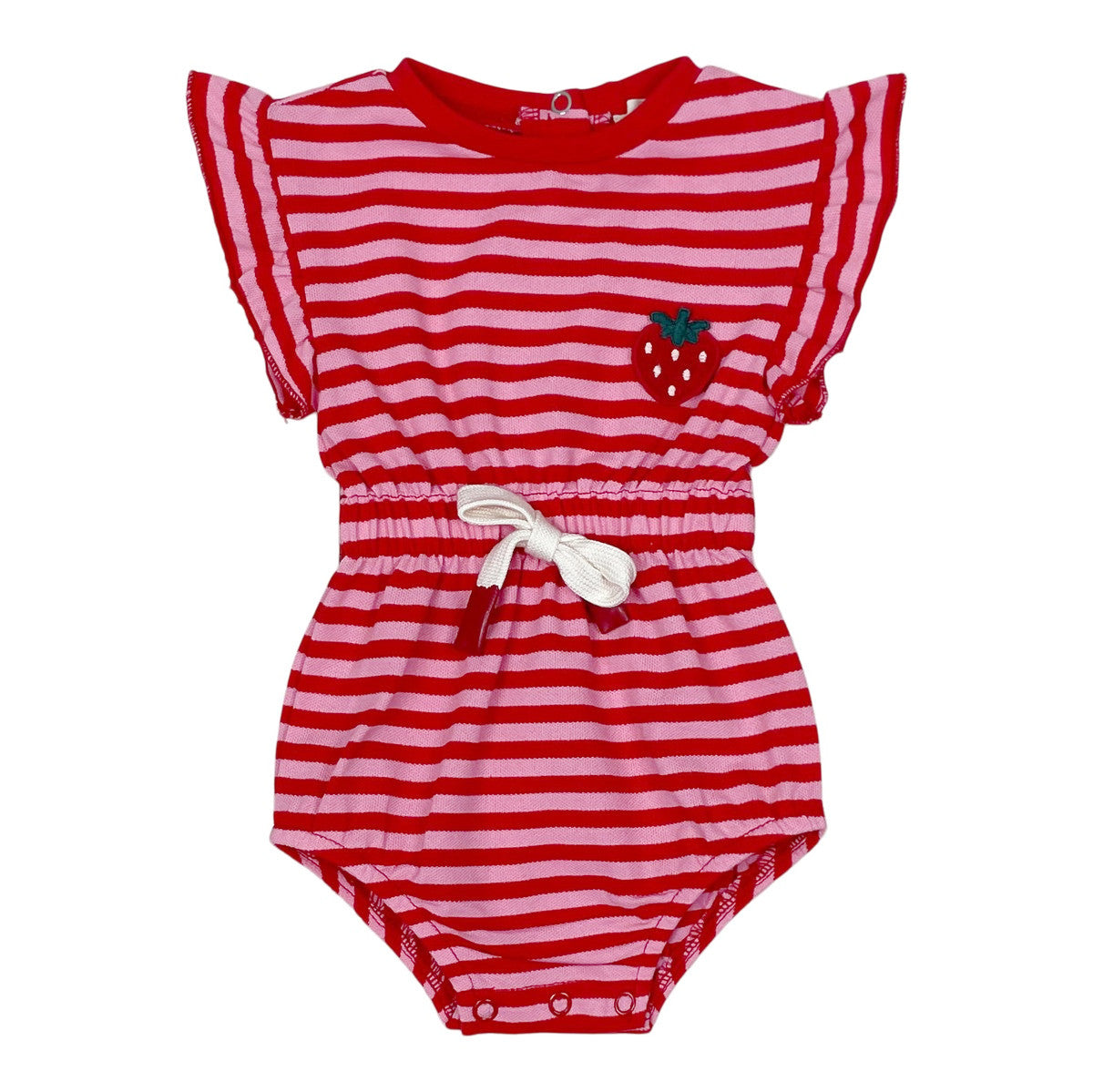 Red Stripe Applique Baby Girls Romper