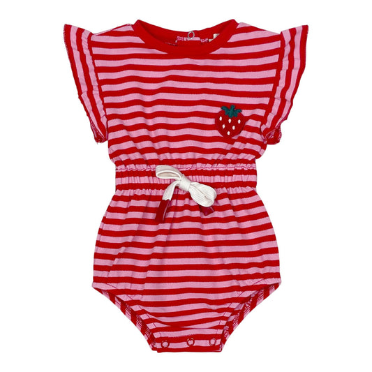 Red Stripe Applique Baby Girls Romper
