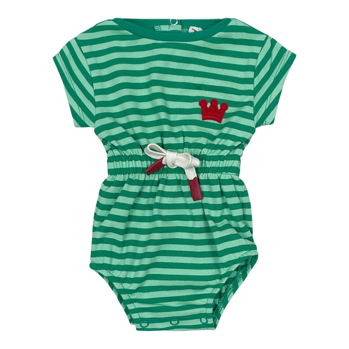 Green Stripe Applique Baby Boys Romper