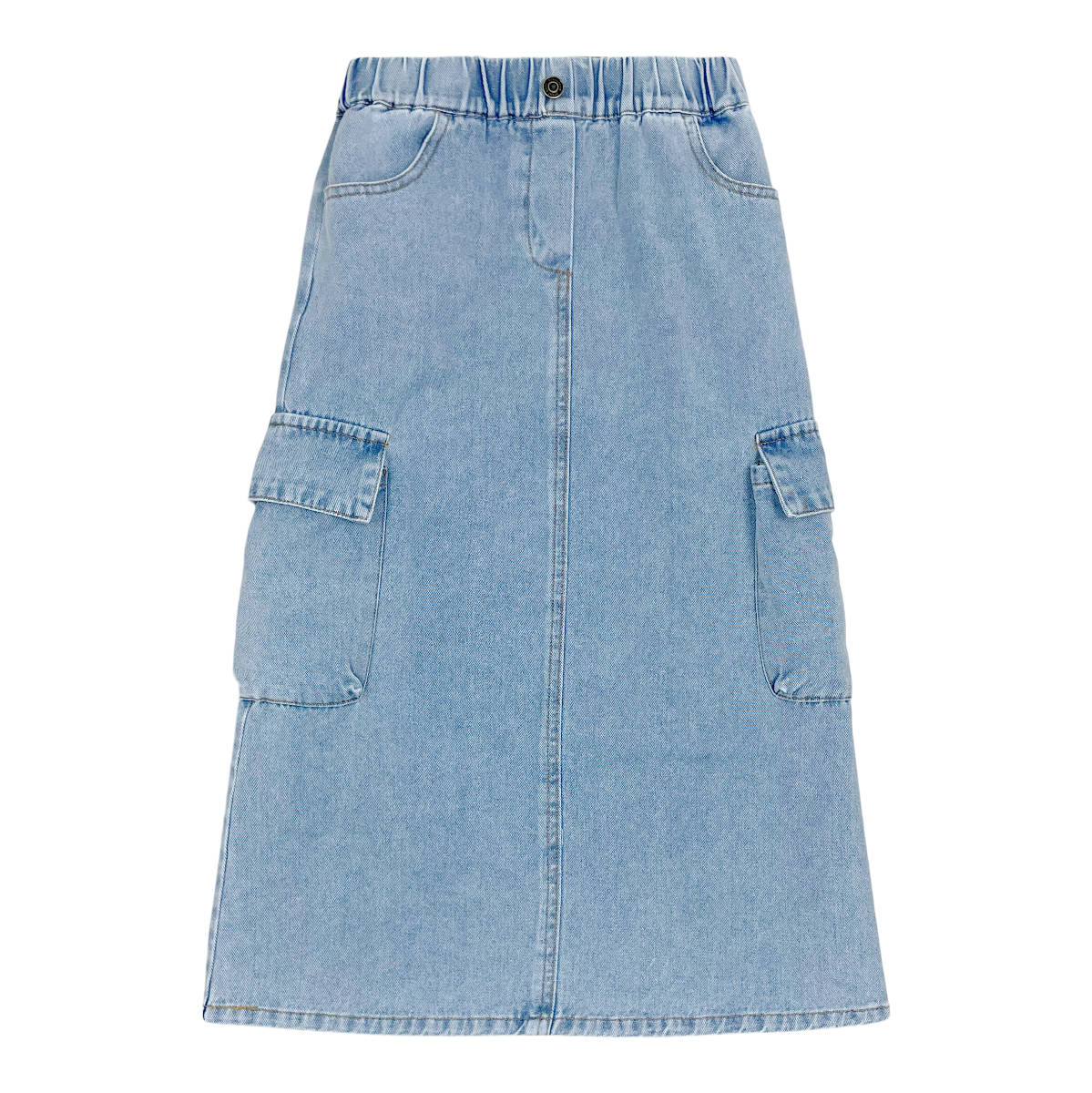 Chambray Cargo Denim Maxi Skirt