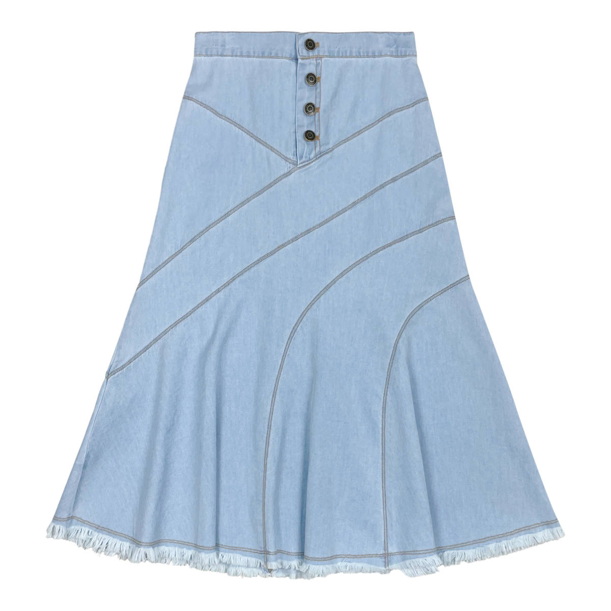 Light Denim Tiered Denim Maxi Skirt