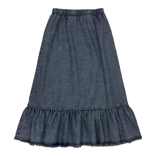 Black Structure Denim Maxi Ruffle Skirt