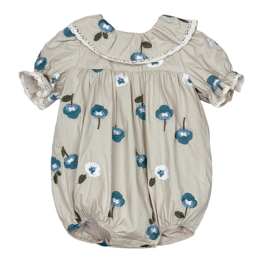 Beige Embroidered Romper