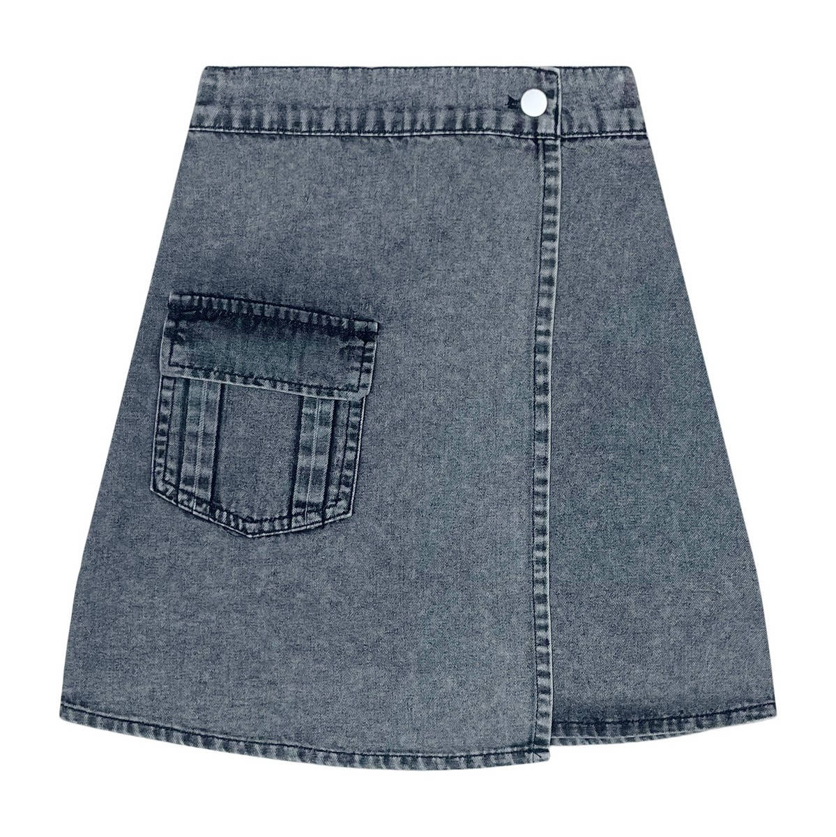 Black Structure Denim Wrap Skirt
