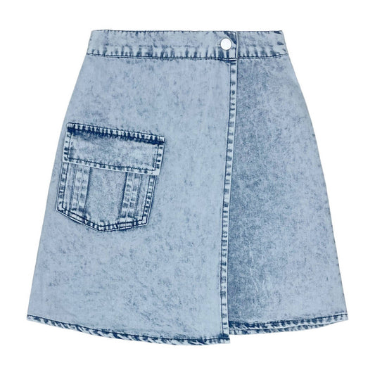 Stonewash Denim Structure Denim Wrap Skirt