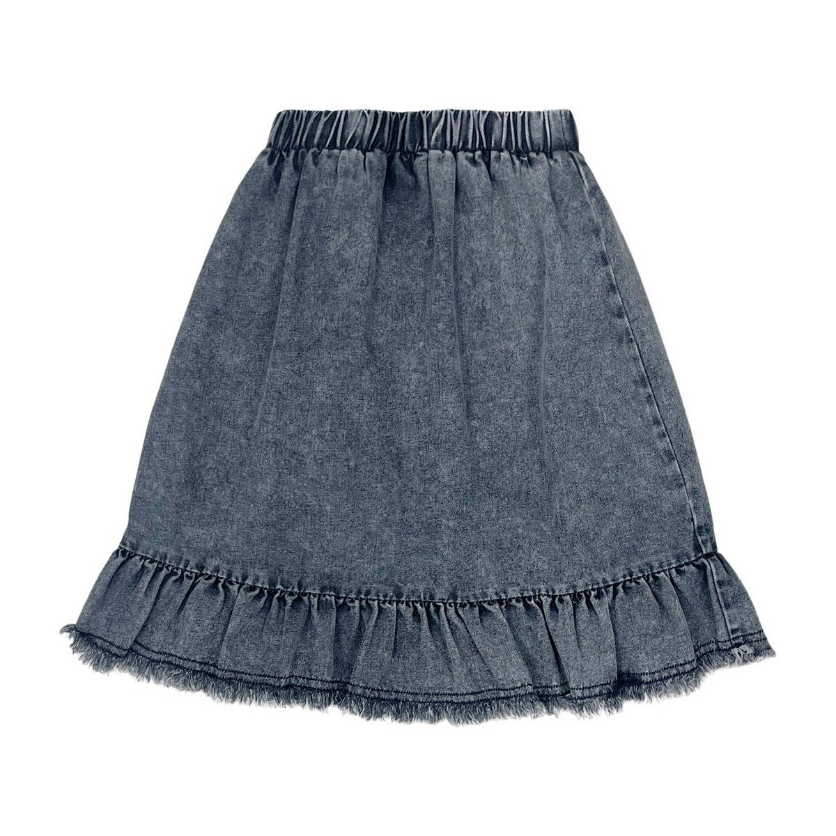 Black Structure Denim Ruffle Skirt