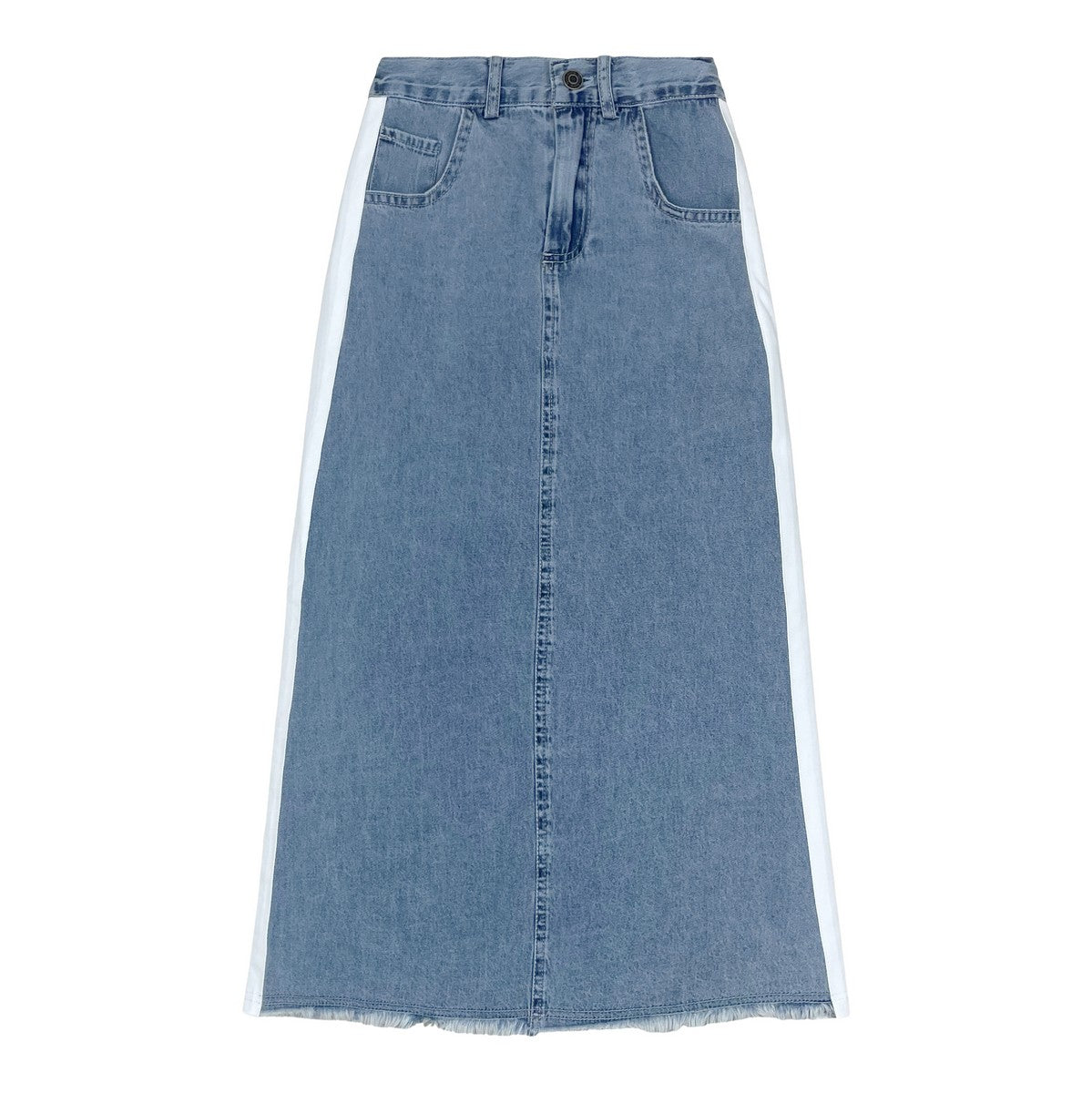 Chambray Contrast Maxi Denim Skirt
