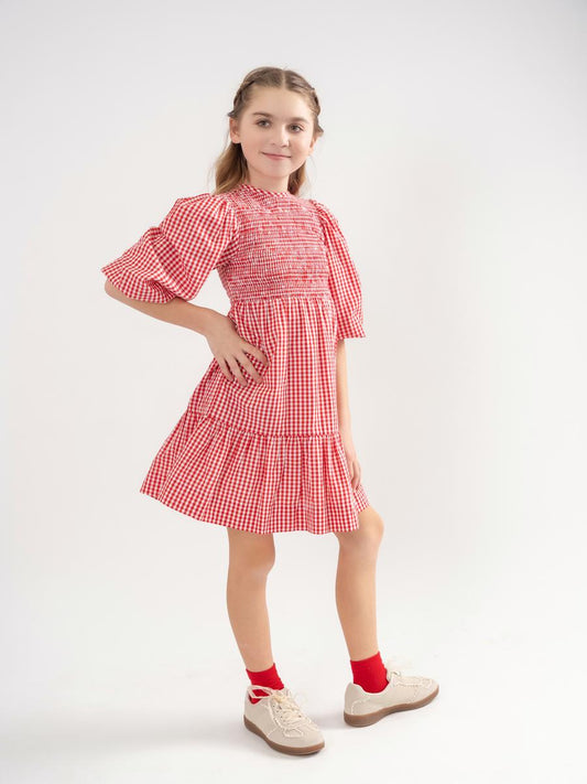 Coral Gingham Dress