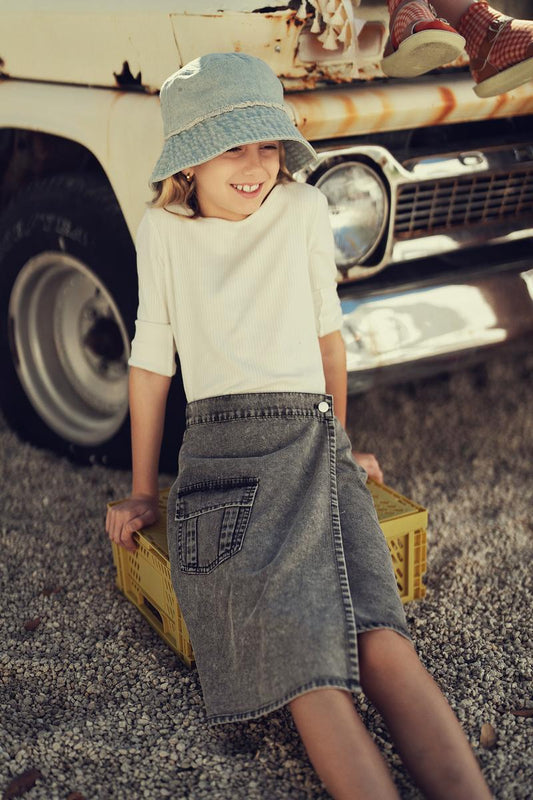 Black Structure Denim Wrap Skirt
