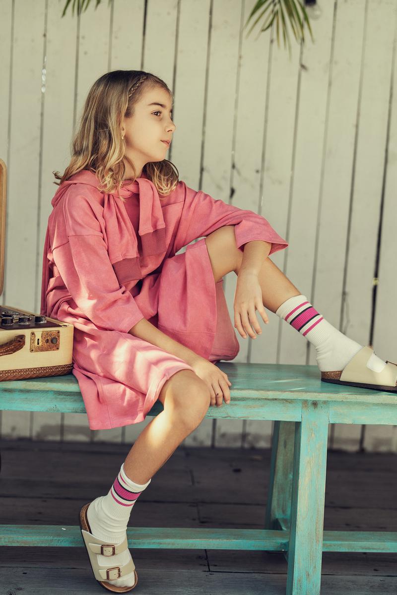 Pink Mineral Wash 3/4 Girls Top