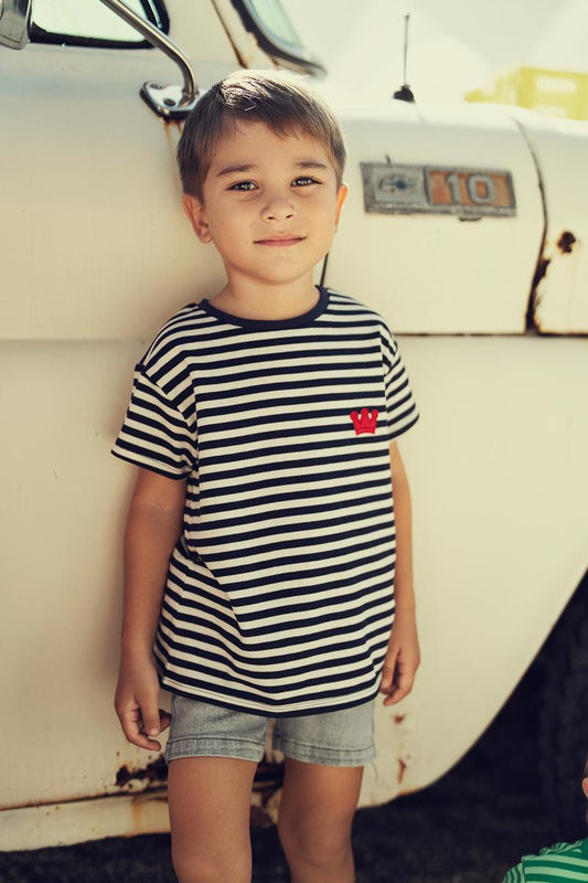 Navy Stripe Applique Boys Top