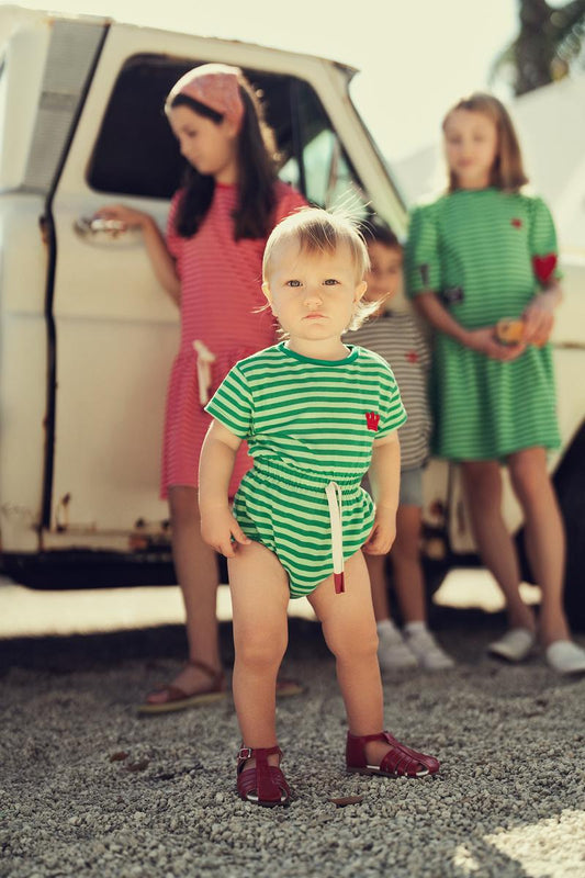 Green Stripe Applique Baby Boys Romper