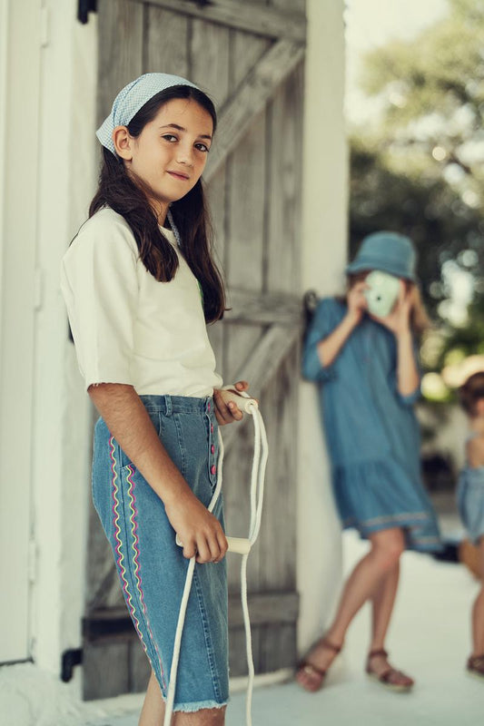 Chambray Snaps Denim Skirt