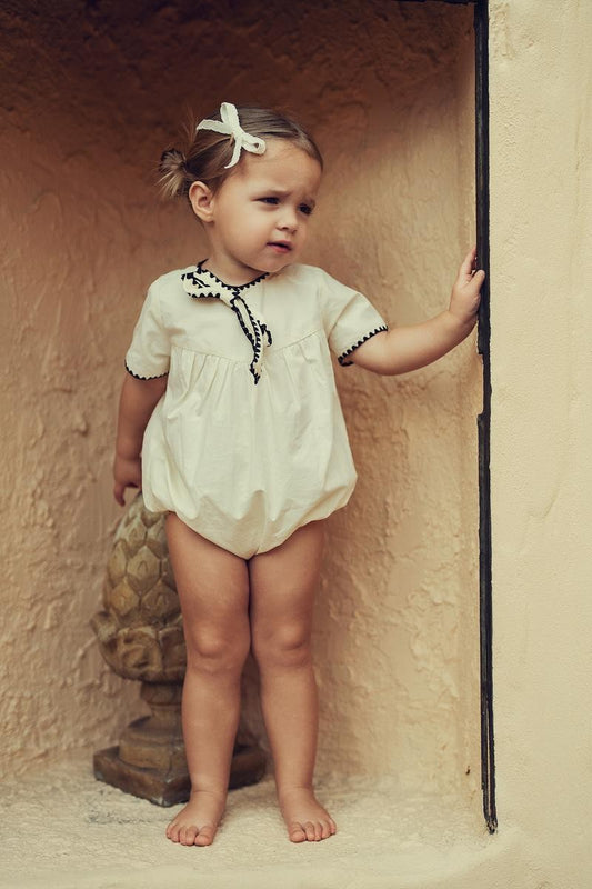 Ivory Stitch Bow Romper