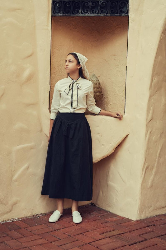 Black Stitch V-Maxi Skirt