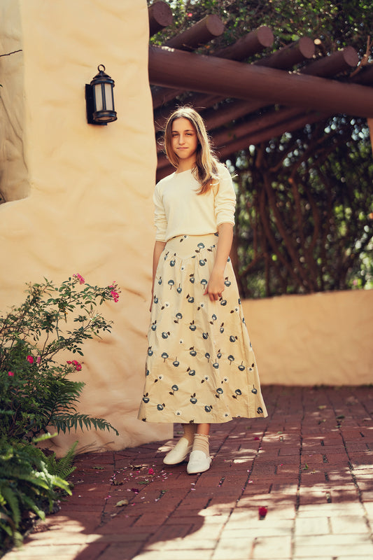 Beige Embroidered Maxi Skirt