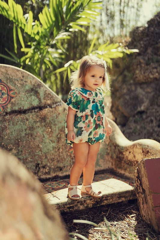 Teal Floral Square Romper