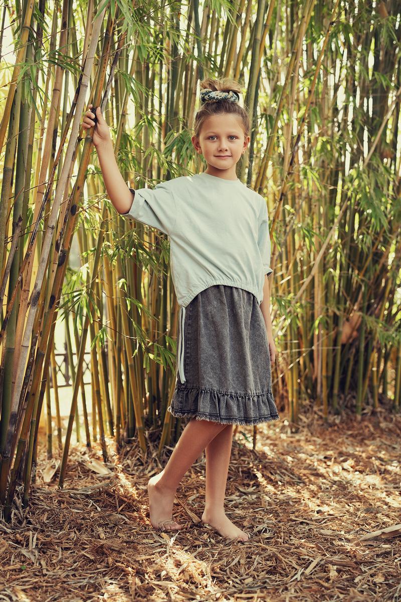 Black Structure Denim Ruffle Skirt