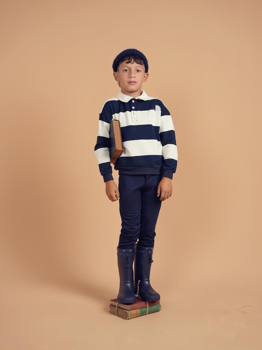 Navy Stripe Boy Polo
