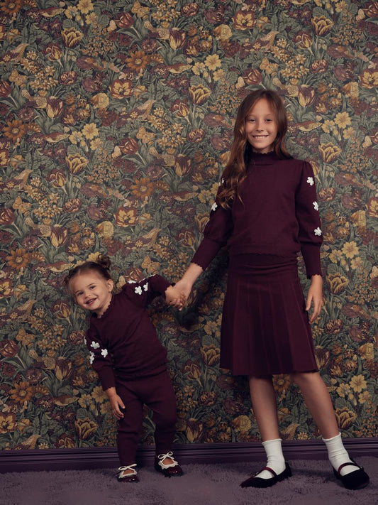 Burgundy Knit Floral Baby Set